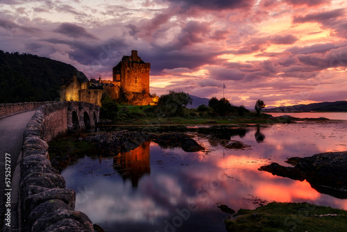 Sunset at Eilean Donan Castle, Highlands, Scotland.