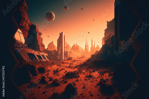 Print op canvas Mars Colony S3, Generative AI, Illustration
