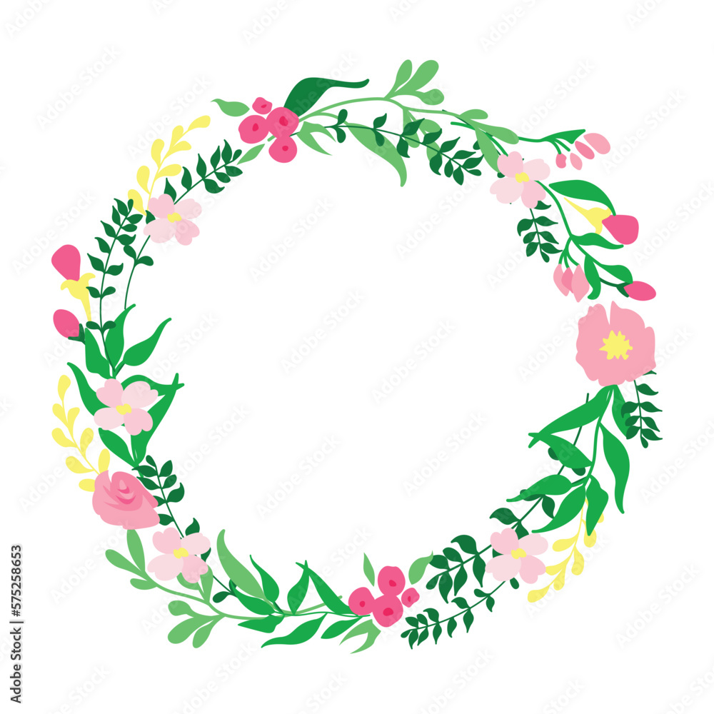 Obraz premium flower and green plant leaf frame design illustration. Isolated nature decoration. 