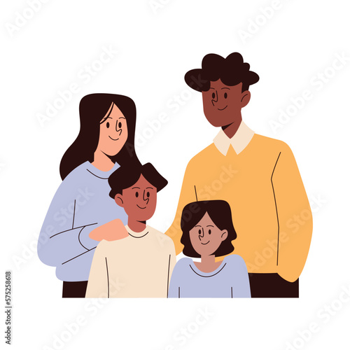 happy family with smiling. balck parent and child character vector illustration.