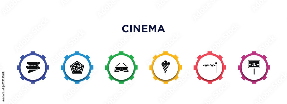 Vetor de cinema filled icons with infographic template. glyph icons ...