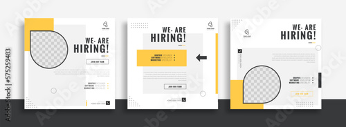We are hiring job vacancy social media post banner design template with orange and white color. We are hiring job vacancy square web banner design.