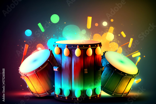Abstract conga drum instrument with colored background. Generative AI photo