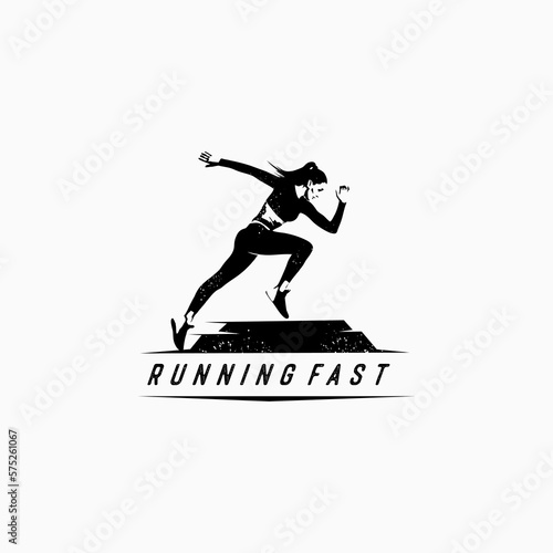 Female Running Silhouette Logo Design.