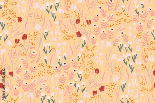 Beautiful floral motif. flowers intertwined in a seamless pattern on a gentle background