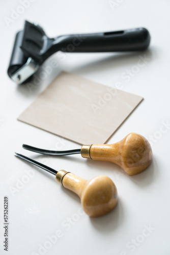 Llinocut craft tools and materials tools. Chisels and linocut