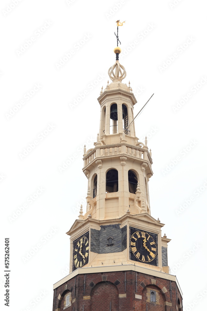 Amsterdam Montelbaanstoren Tower Spire with Clock, Netherlands Amsterdam Montelbaanstoren Tower Spire with Clock, Netherlands