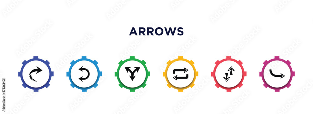 arrows filled icons with infographic template. glyph icons such as right curve, double curve arrow, split triangle, counter arrow, up and down arrows, right direction vector. arrows filled icons with infographic template. glyph icons such as right curve, double curve arrow, split triangle, counter arrow, up and down arrows, right direction vector.