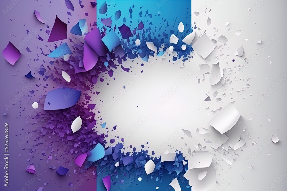 Abstract background with blue purple white particles explosion with ...