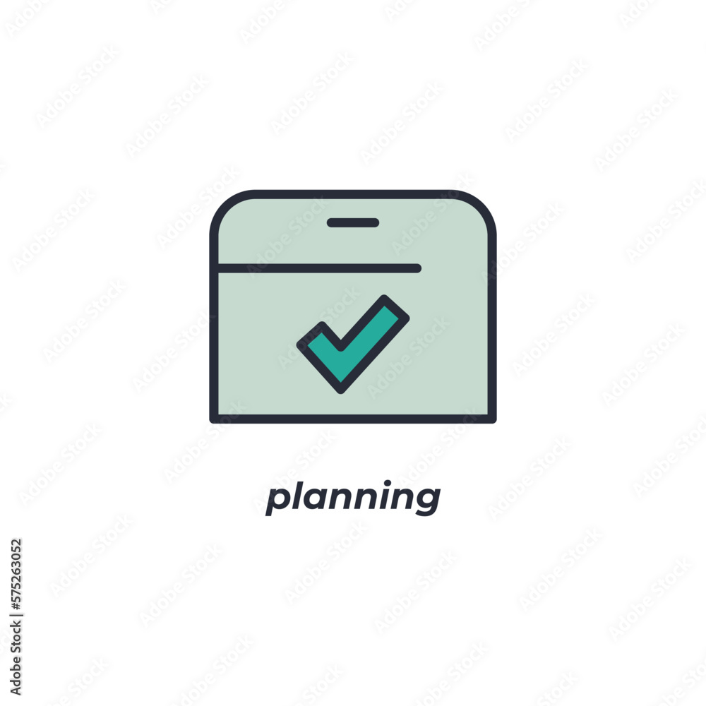 Vector sign planning symbol is isolated on a white background. icon color editable. Vector sign planning symbol is isolated on a white background. icon color editable.