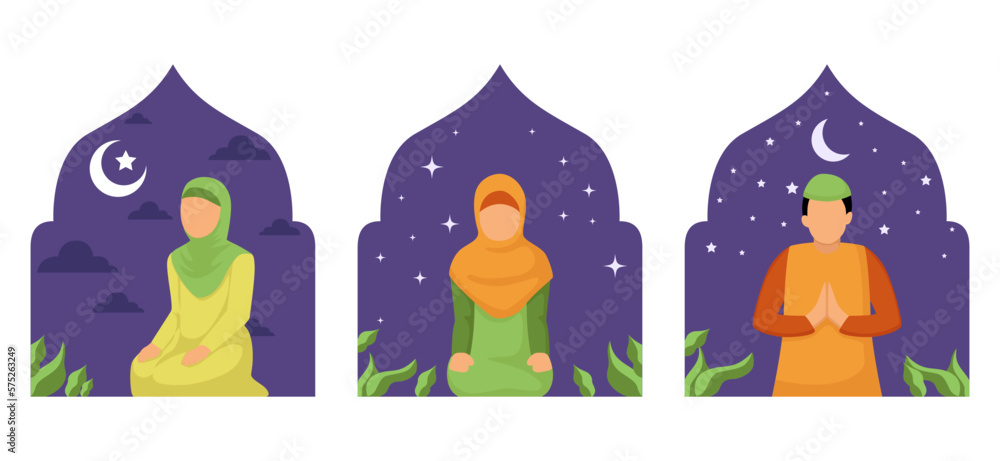 Fototapeta premium Ramadan Scene Bundle Flat Design