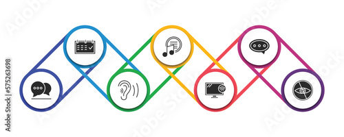 ultimate glyphicons filled icons with infographic template. glyph icons such as calendar checked, music menu, message ballon, message balloon, ear with sound bar, tv wireless connection, private eye