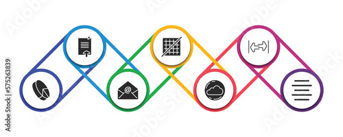 user interface filled icons with infographic template. glyph icons such as uploading file, grid off, width, 3d pie chart, email opened envelope, , justify vector.