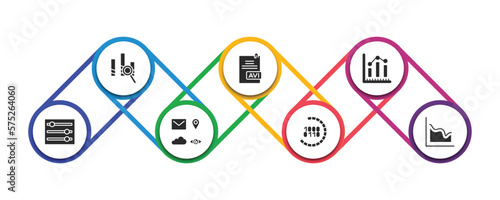 user interface filled icons with infographic template. glyph icons such as data analysis, avi extension, data analytics bars, tings interface, the of, binary code loading, multiple variable lines