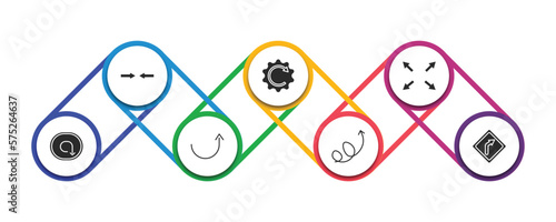 user interface filled icons with infographic template. glyph icons such as turn, rotated right arrow, size, clockwise drawn arrow, semicircular up arrow, swirly right curve vector.