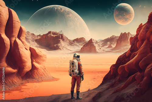 Mars collage with explorer discovering the planet made with Generative AI
