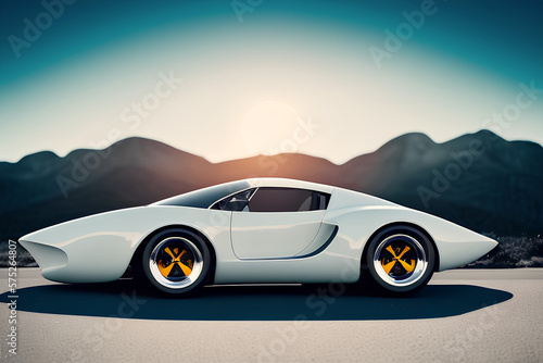 Futuristic car on the road, side view. Generative AI