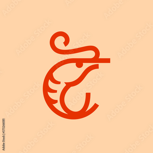 shrimp simple line icon logo vector design, modern logo pictogram design of sea food in abstract outline logo