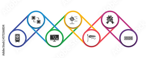 technology filled icons with infographic template. glyph icons such as mode, wind power, warranty certificate, air cooler, heart in a screen, air direction, tee power vector.