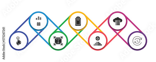 technology filled icons with infographic template. glyph icons such as data visualization, attributes, web servers, click through rate, text editor, reach, uptime and downtime vector.
