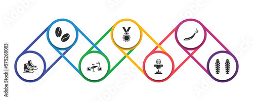 sports filled icons with infographic template. glyph icons such as brazilian, golden medal, saber, ice skates, race bike, world cup, shin guards vector.