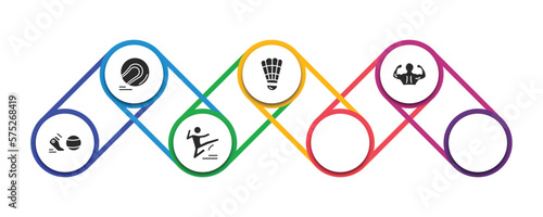 sport filled icons with infographic template. glyph icons such as hurling, shuttlecock, unicycling handball, paragliding, bodybuilding, kickball, kung fu vector.