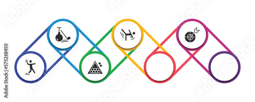 sport filled icons with infographic template. glyph icons such as unicycling hockey, aikido, cycling, dart board, dodgeball, horse racing, diving sport vector.