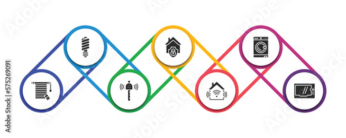 smart home filled icons with infographic template. glyph icons such as illumination, security system, home devices, jalousie automation, remote vehicle, home automation, intercom vector.