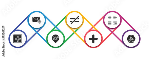 signs filled icons with infographic template. glyph icons such as mail, is not equal to, alignment, add, restaurant, addition, toxic vector.