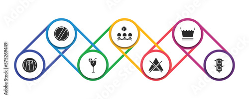 signs filled icons with infographic template. glyph icons such as forbidden, waiting room, washing, road collapse, drinks, no bleaching, traffic light vector.