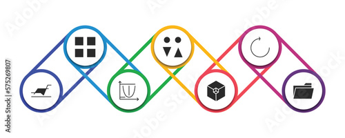 shapes filled icons with infographic template. glyph icons such as four squares, male and female, rotate circle, multiple line, parabola, framework, open folder vector.
