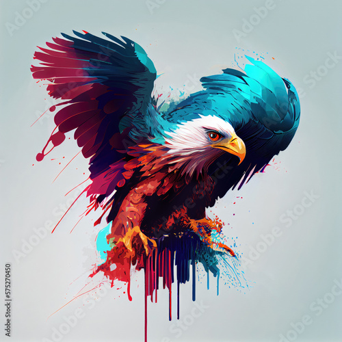 American eagle on colorful splash. Generative AI photo