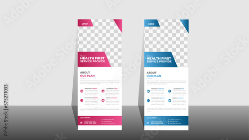 Medical Roll up Banner template Design Doctor Patient Health Emergency Vaccination Hospital Injection ambulance ECG x-ray Helpful Service Nurse Medicine Bandage Clinic Life supports