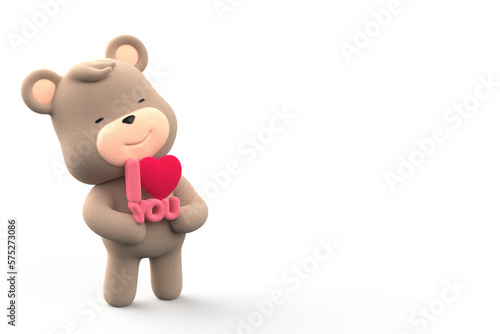 eddy bear holding the phrase I love you in English writing. 3D Render. photo