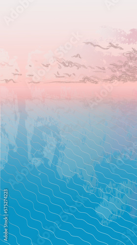 Vector image, seascape with calm expanse of water