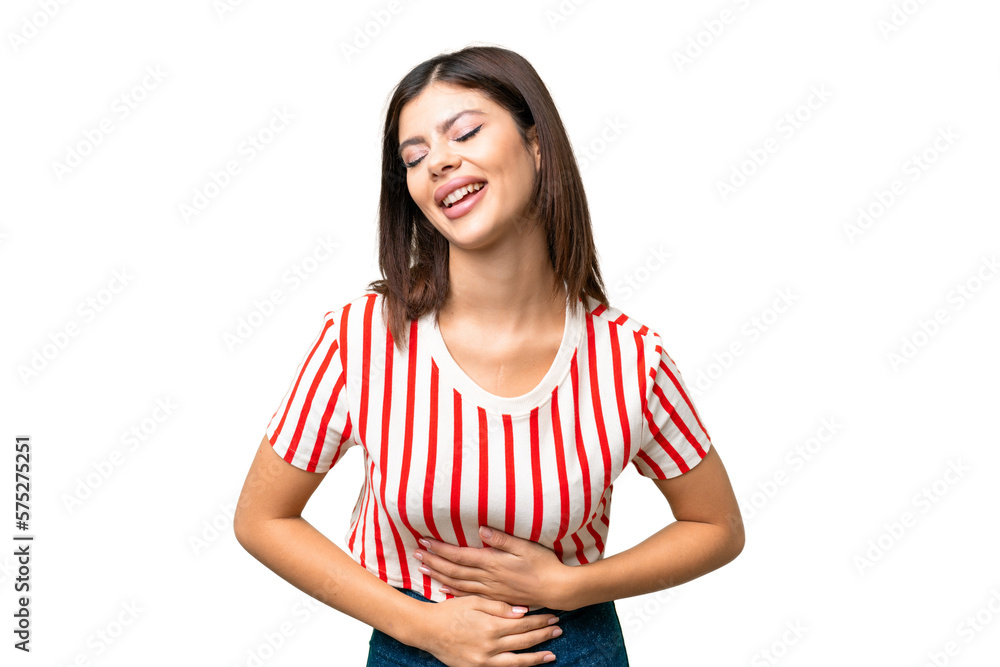 Young Russian woman over isolated chroma key background smiling a lot Young Russian woman over isolated chroma key background smiling a lot