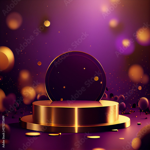 gold, luxury, mockup, podium, violet, background, bokeh, generative, generative ai, ai