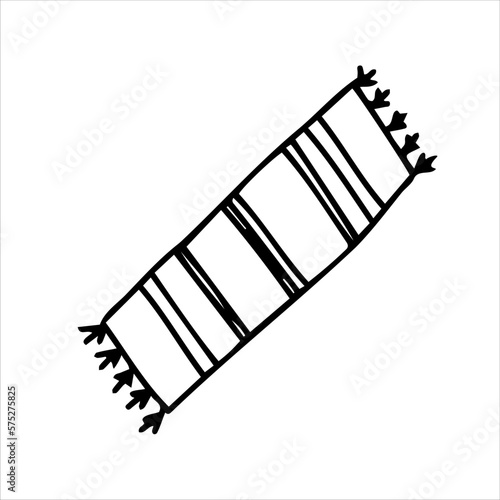 Hand-drawn long rug with patterns. Black and white vector illustration. Logo, clipart, sketch, icon.