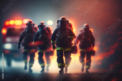 Wallpaper Mural Fire team prepare equipment for action to protect damage explosion fire and smoke. Generative AI Torontodigital.ca