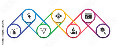 marketing filled icons with infographic template. glyph icons such as web cursor, business eye, velocity test, performance, yield, sales, analyze vector.