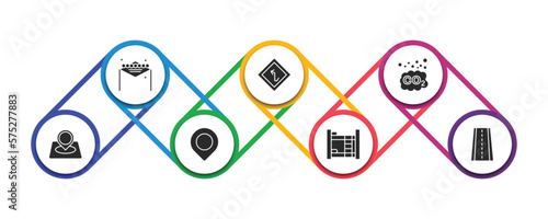 maps and flags collection. filled icons with infographic template. glyph icons such as las vegas, left intersection, co2, location marker, locato, dormitory, street vector.