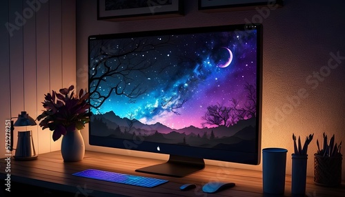 Midnight monitor wallpaper, blue and violet gradient variation of digital art illustrated by generative ai