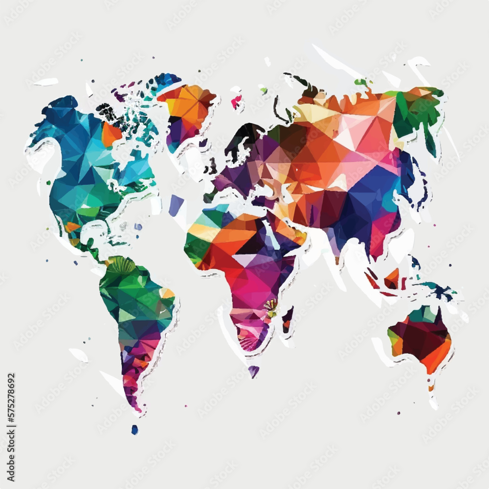 Relief origami designed world map minimal design vector Relief origami designed world map minimal design vector