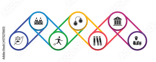 law and justice filled icons with infographic template. glyph icons such as jury, criminal, court, environmental law, escape, practise areas, custody vector.