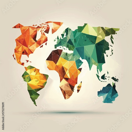 Relief origami designed world map minimal design vector