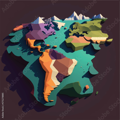 Relief origami designed world map minimal design vector
