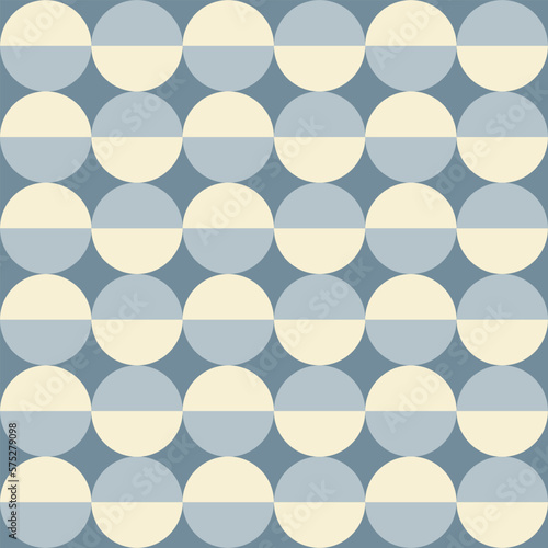 Trendy geometric seamless pattern with semicircles on a blue background. Modern abstract monochrome background. Blue and beige colors. Vector illustration
