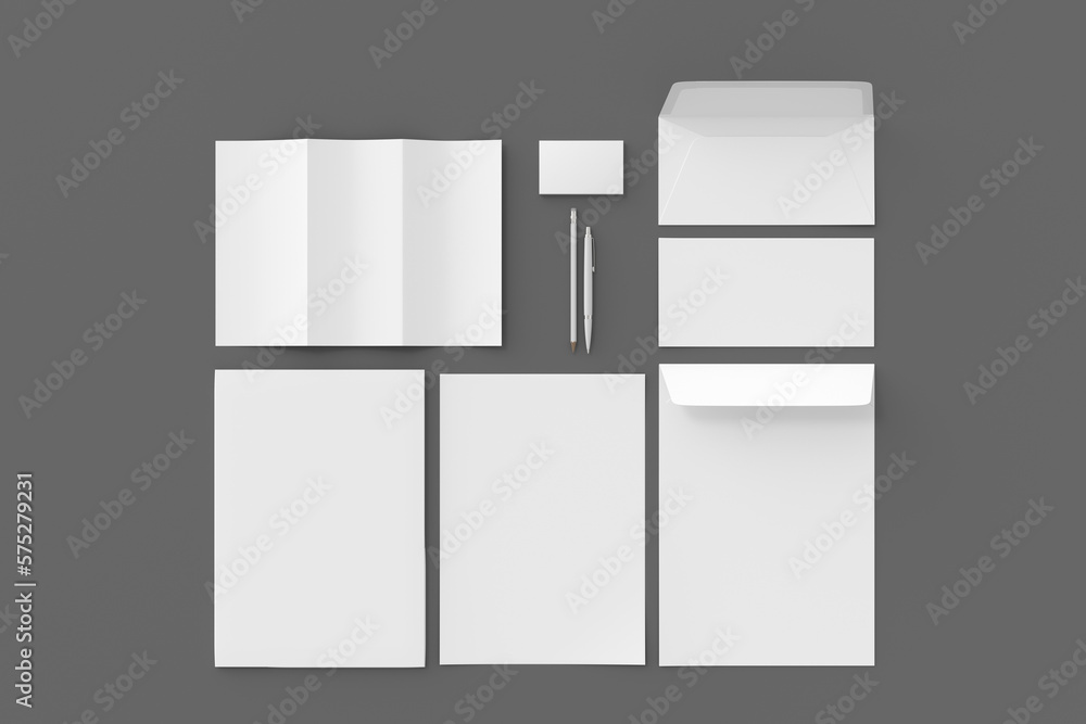 Blank corporate stationery set mockup on gray background. Blank corporate stationery set mockup on gray background.