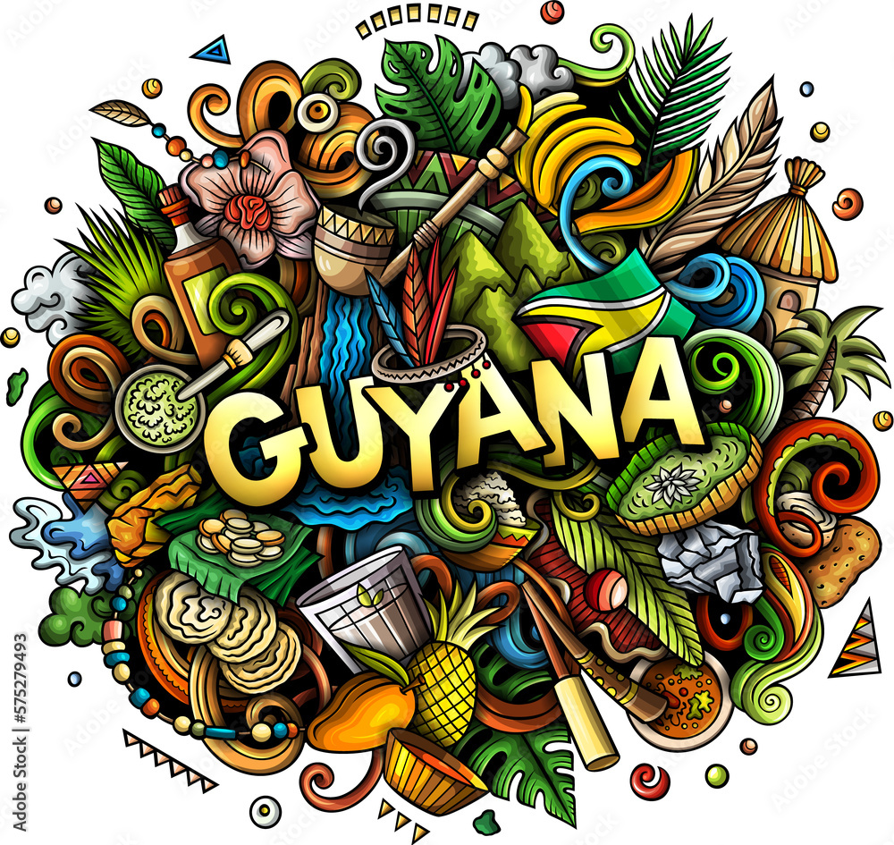 Guyana detailed lettering cartoon illustration