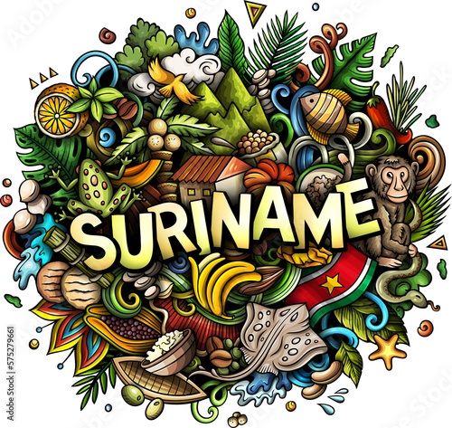 Suriname detailed lettering cartoon illustration